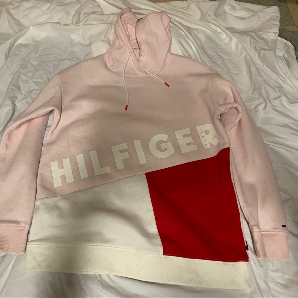 Pink white and blue Tommy Hilfiger sweatshirt